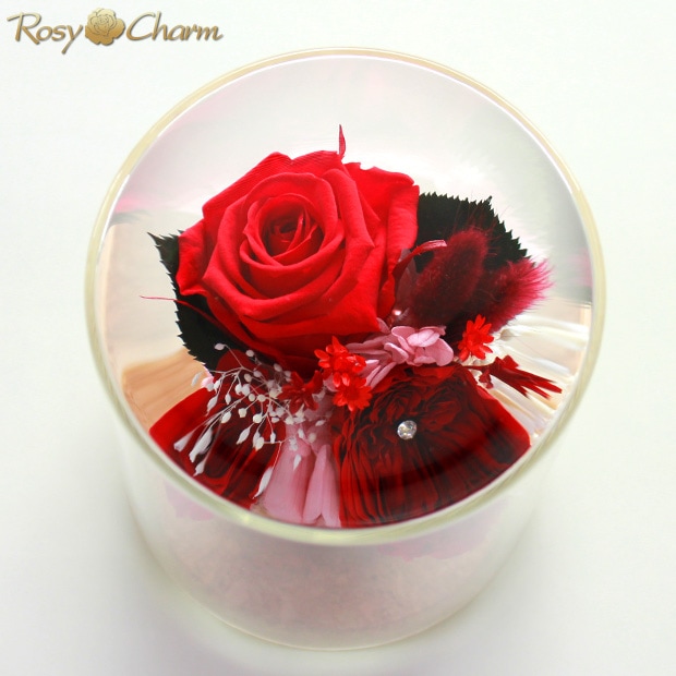 プリザーブドフラワー ガラスドーム【赤いバラ】3輪のバラ｜誕生日