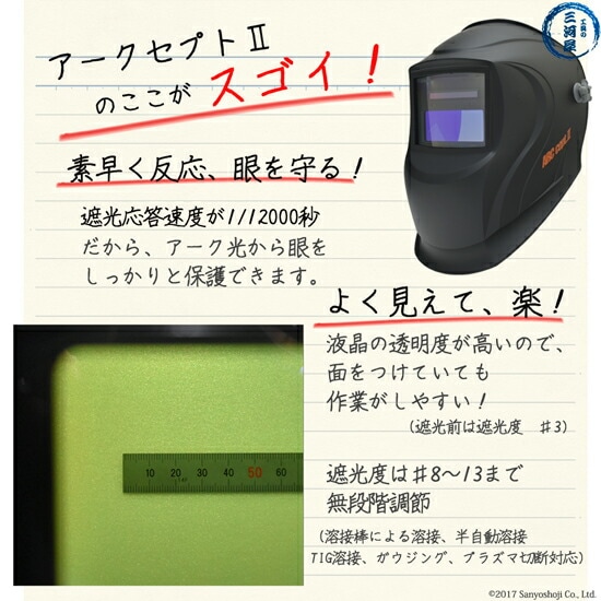 日酸TANAKA 自動 遮光面 アークセプト2 （ ARC.cept2 ） 溶接用 | 自動