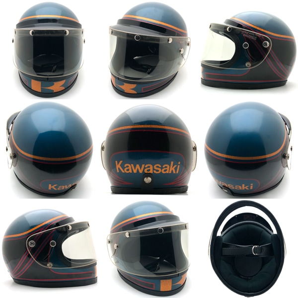 Dead Stock 新品 可変式純正シールド付 KAWASAKI NAVY METALLIC 59cm