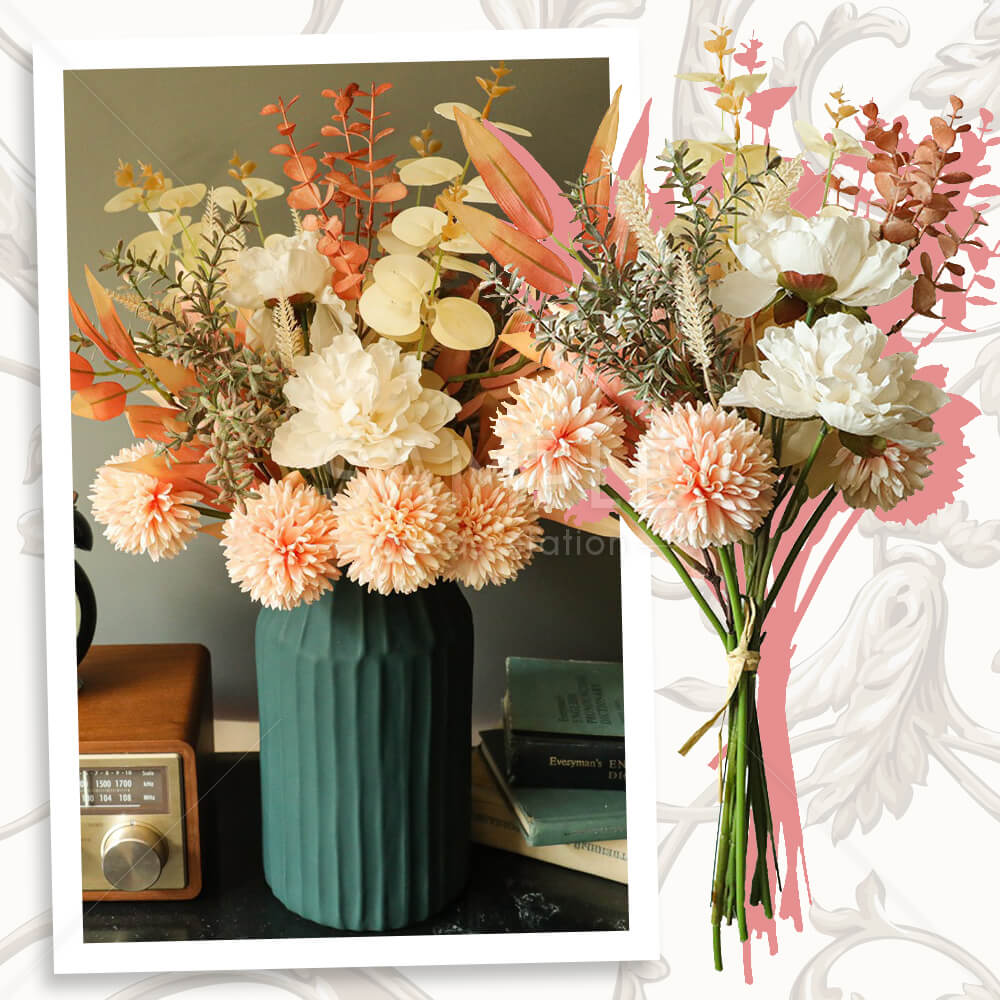 インテリア フェイクフラワー 造花 ブーケ 花束 ポンポンマム 牡丹