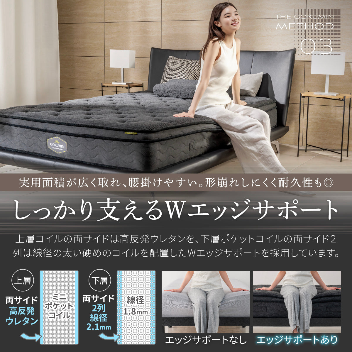 極厚25cm高密度2層ポケットコイルが実現した贅沢な寝心地】デュアル