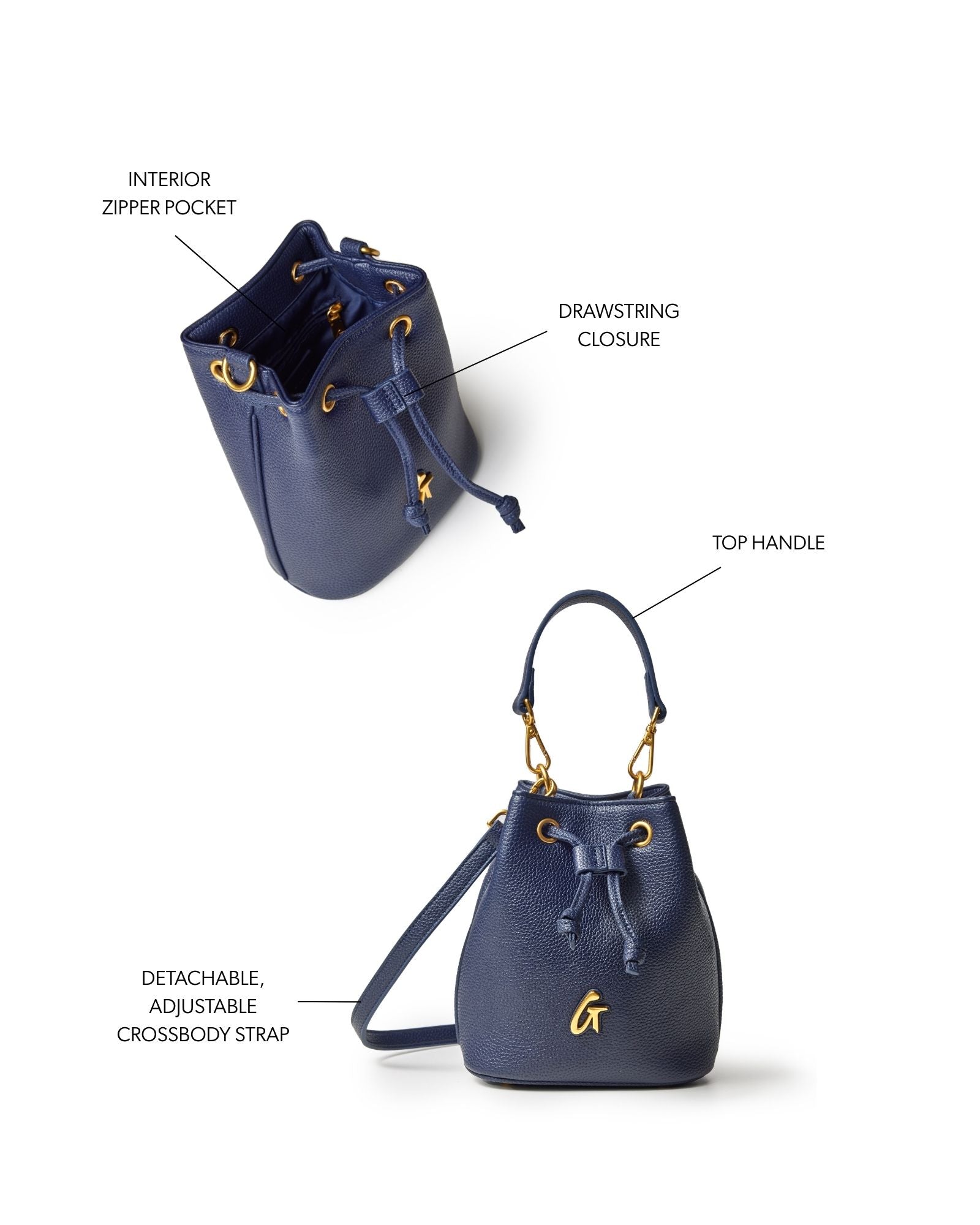 Glam-Aholic Lifestyle Navy Vegan Pebble Mini Bucket Bag