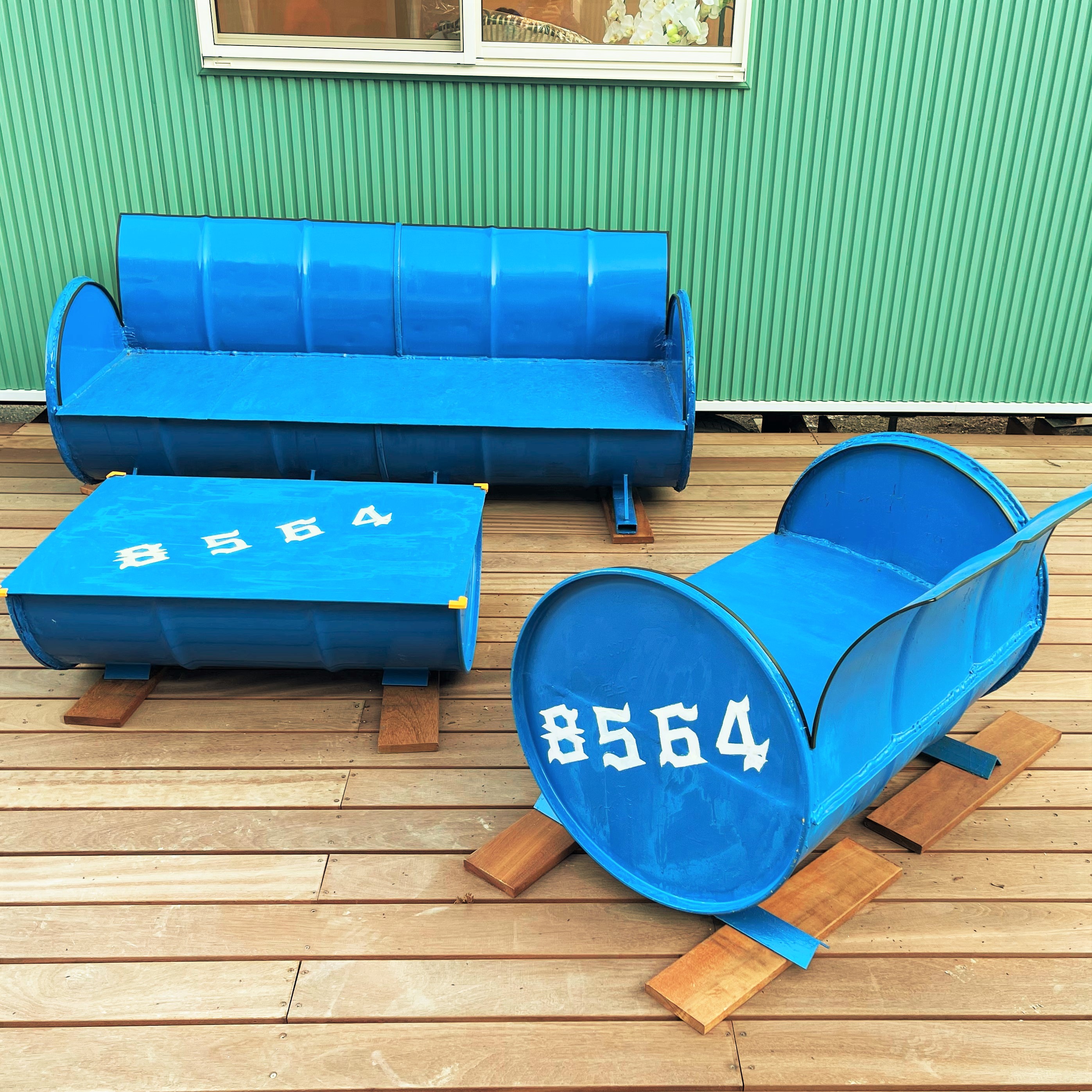 アップサイクル】ドラム缶テーブルソファセット三人掛け - ｜千葉県