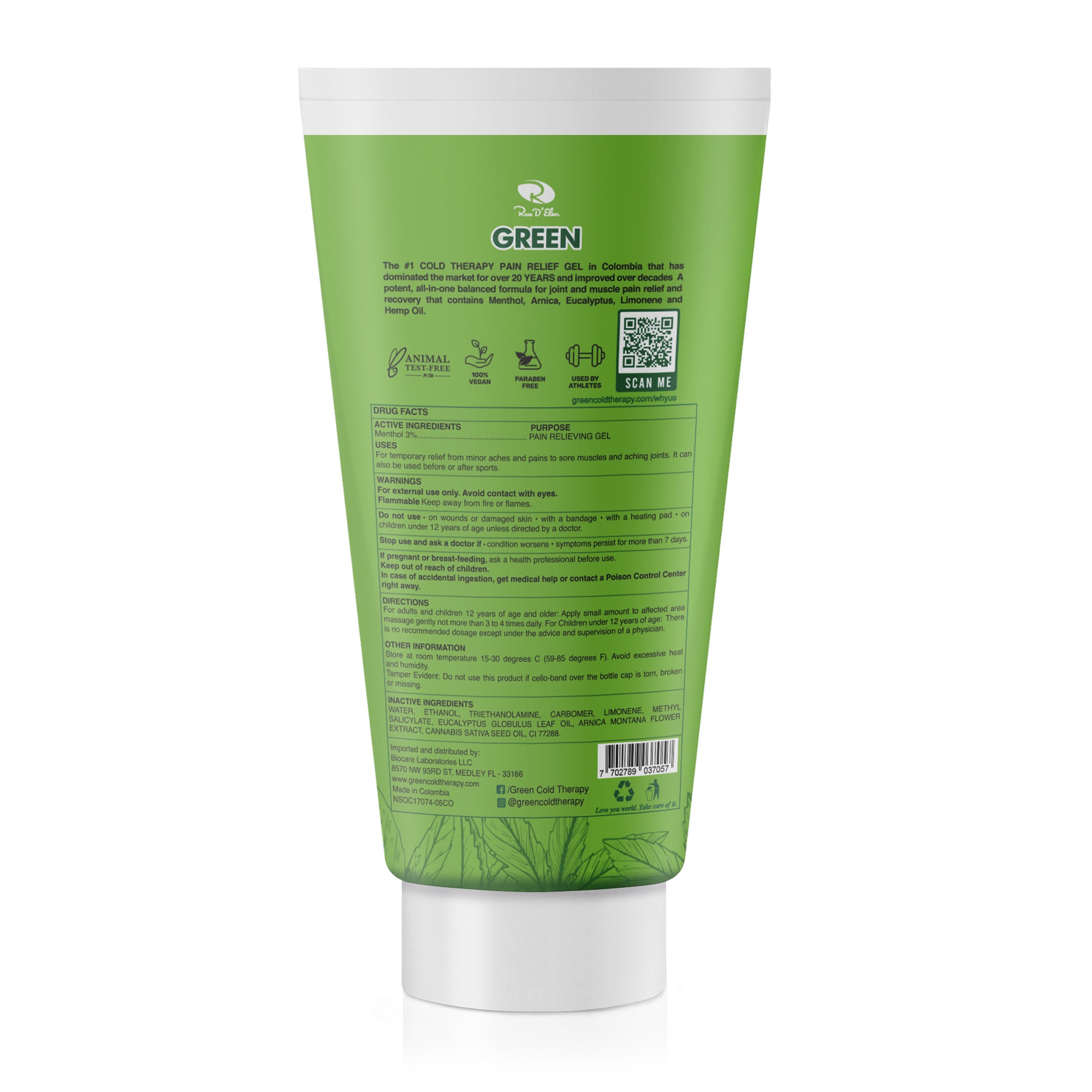 Ross D' Elen Green Menthol Relief and Recovery GEL MASSAGER