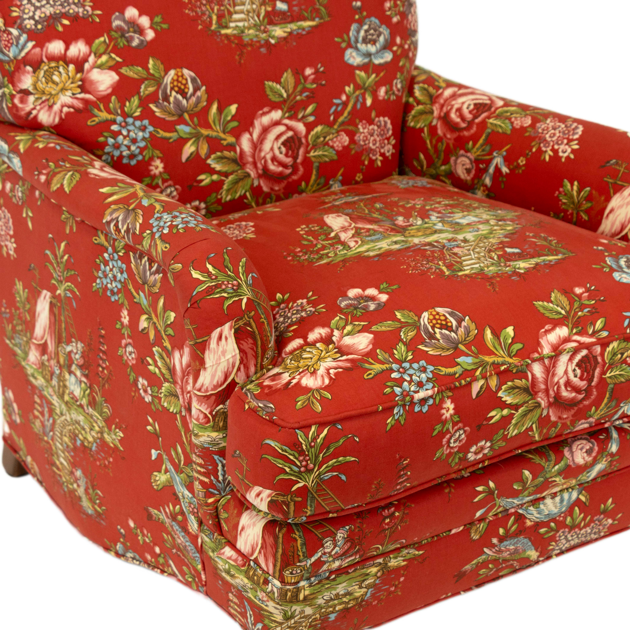 CHARLES STEWART Accent Chair Upholstered in Red Chinoiserie