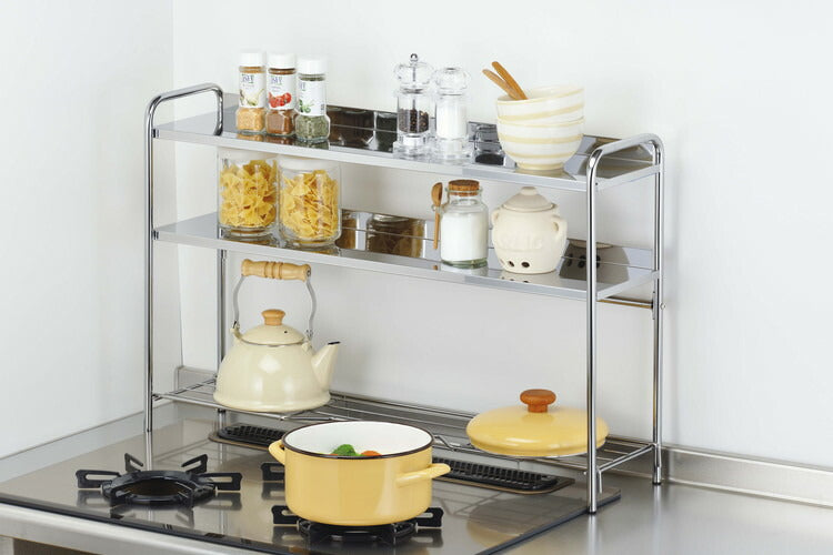 日本製 燕三条 コンロ奥ラック 3段 ステンレス棚 キッチンラック