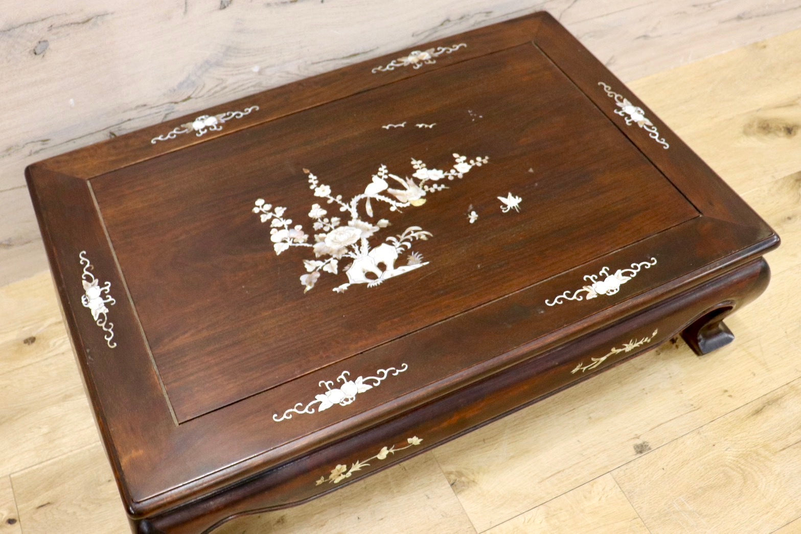 GMHH305○座卓 中国美術 花鳥図 花梨 飾り台 香炉台 花台 盆栽台 ロー