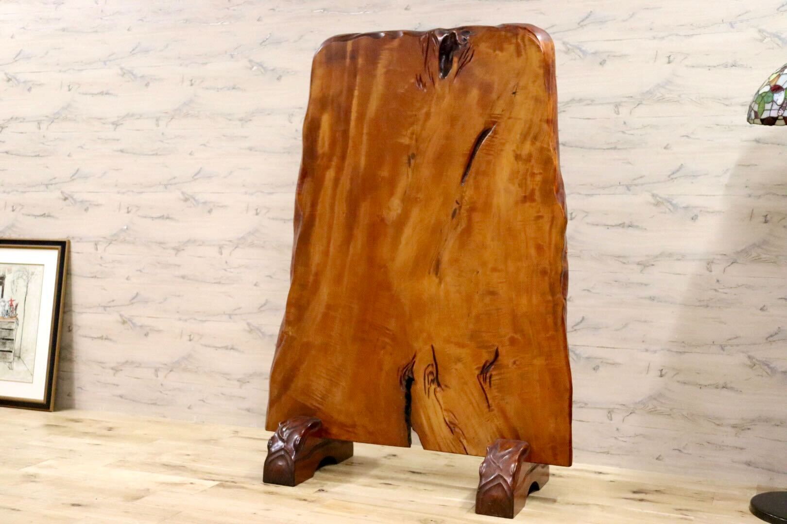 GMGH474○栃無垢材 一枚板 衝立 パーテーション オブジェ 和室 座敷