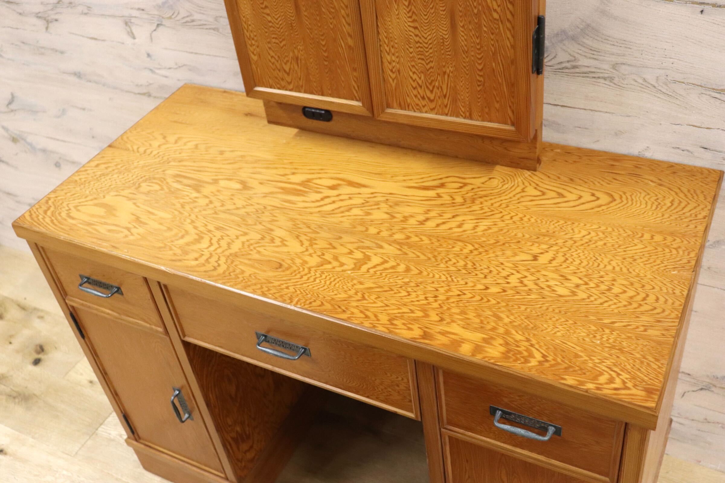 GMHH219○世界遺産屋久杉 ドレッサー 三面鏡 鏡台 化粧台 スツール