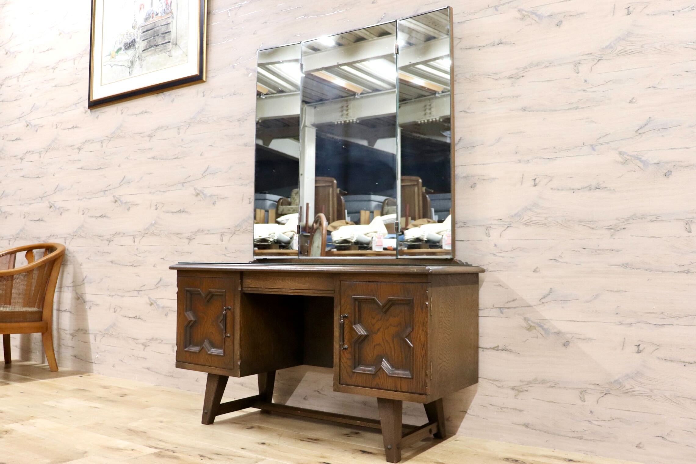 GMGK535○神戸家具 洋家具 永田良介商店 三面鏡 ドレッサー 鏡台