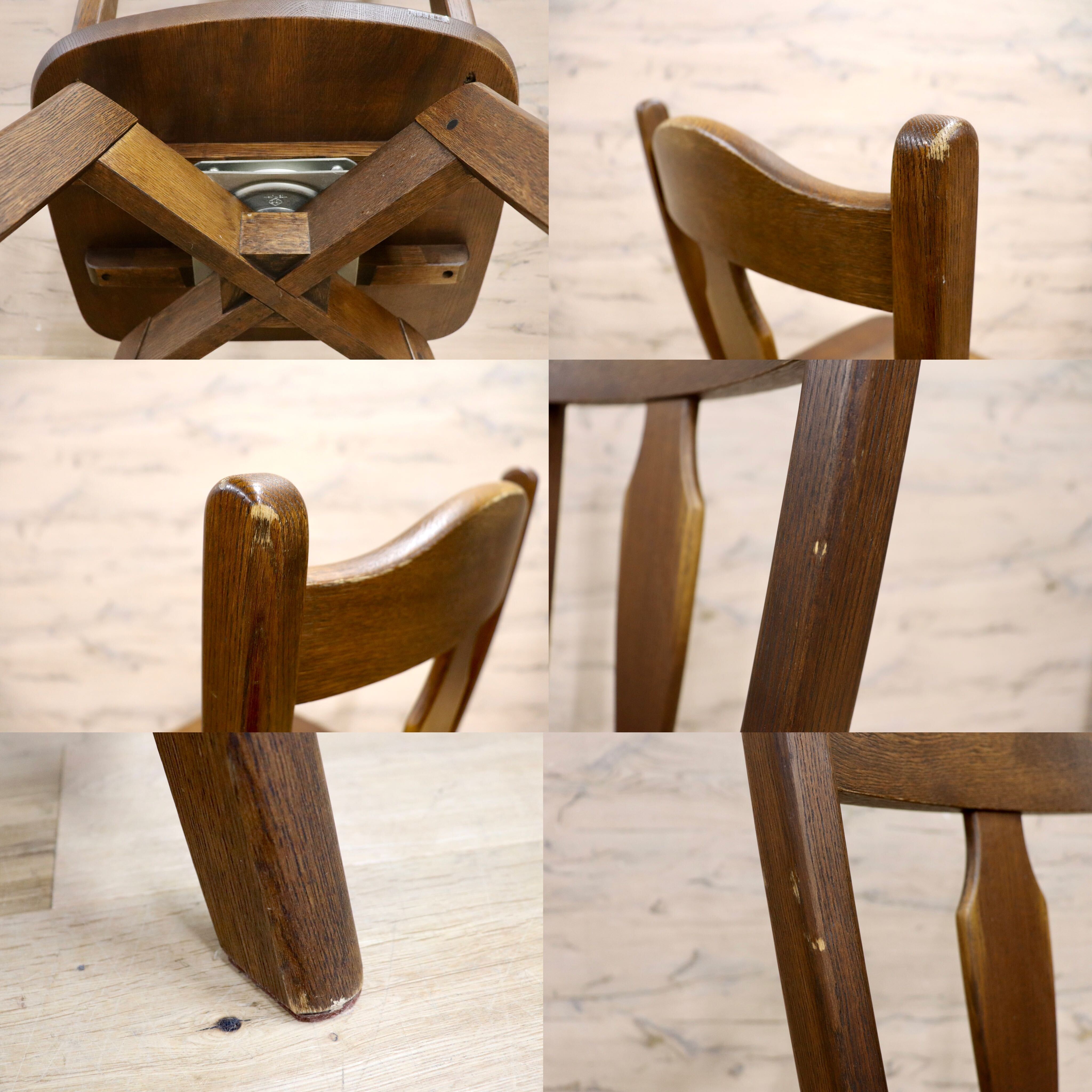 GMIS117○飛騨清見工房 ダイニングチェア 2脚セット 回転椅子 レトロ