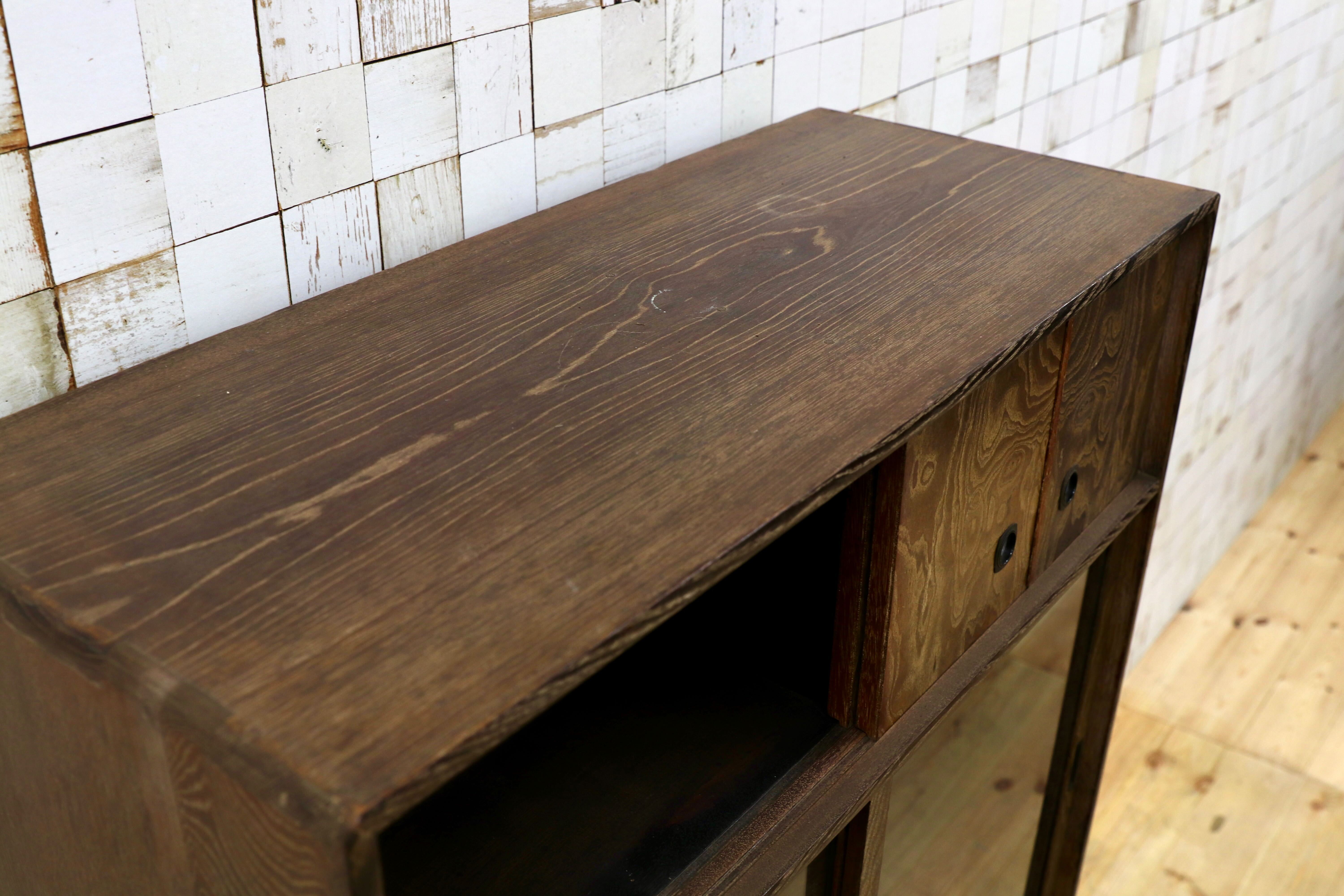 GMHO63○昭和レトロ 桑の木 茶箪笥 茶棚 飾り棚 キャビネット 和室