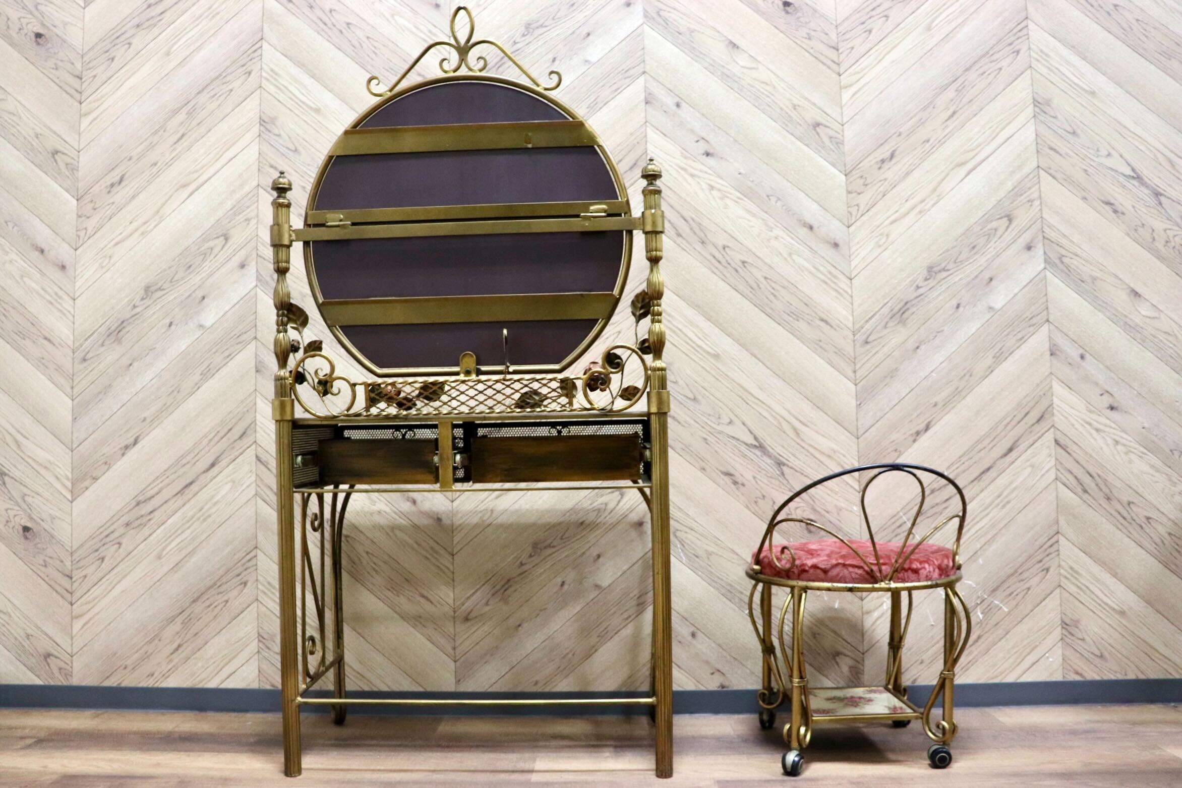 GMHN122○イタリア製 アンティーク アイアンフレーム ドレッサー 鏡台