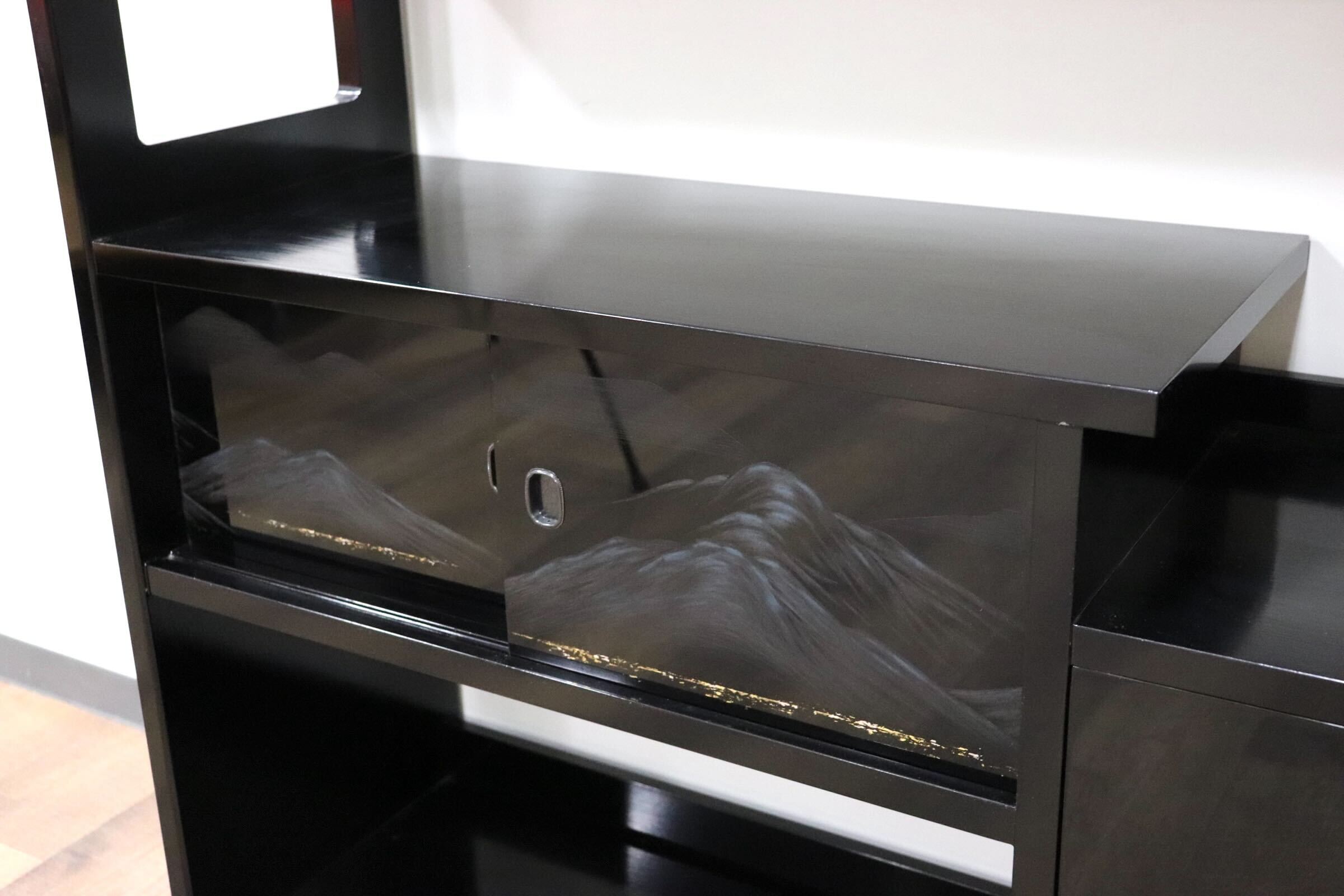 GMGF121○モリシゲ / MORISHIGE 有明 彫漆 飾り棚 茶棚 違い棚 和家具