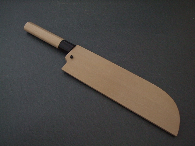 日本の名工 重房作 （飯塚解房） 鍛地 鎌型薄刃包丁 水牛桂朴柄 天然