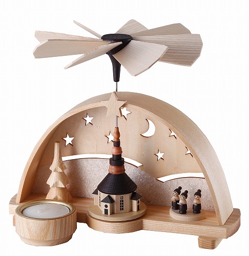 クリスマス・キャンドルスタンド ウィンドミル・星空の教会 木の