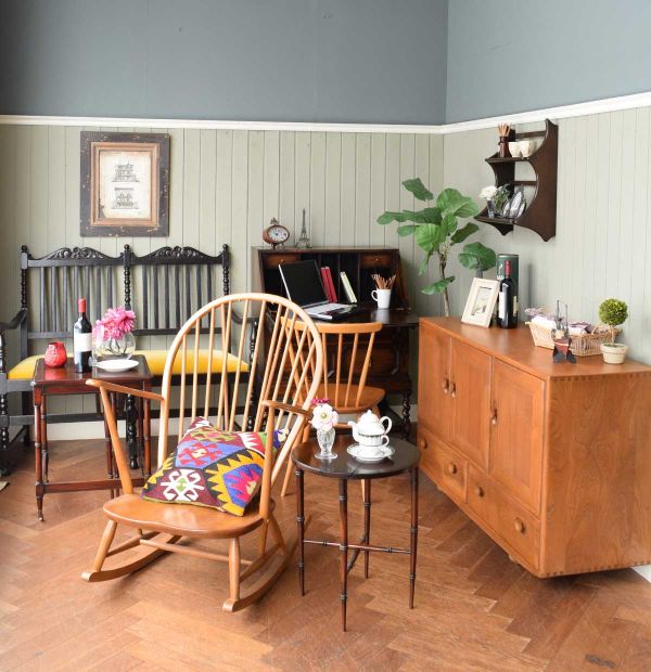 アンティークのおしゃれな椅子、オーク材の2人掛けベンチ（セティ）(m