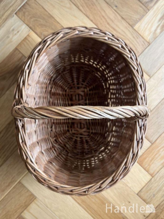 イギリスのアンティークバスケット、手編みで編まれたアンティークかご