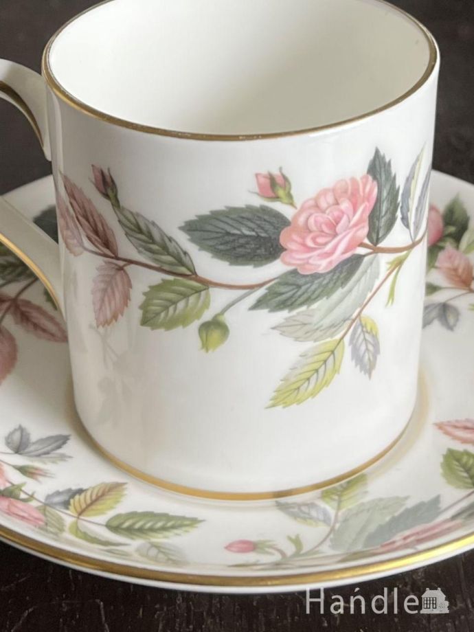 ウェッジウッドのハサウェイローズ、アンティークのカップ＆ソーサー(m