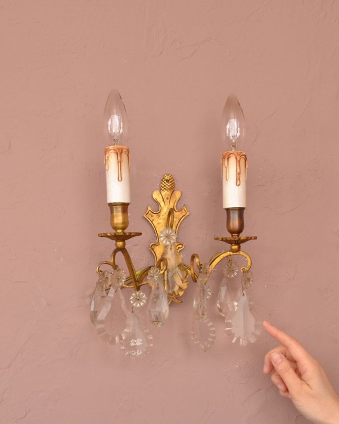 フランスのアンティークウォールシャンデリア（2灯）（E17