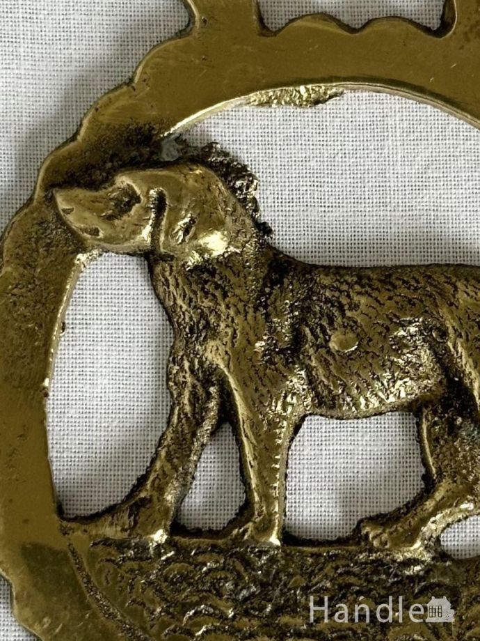 英国のアンティーク雑貨、犬モチーフの真鍮製ホースブラス(k-5747-z