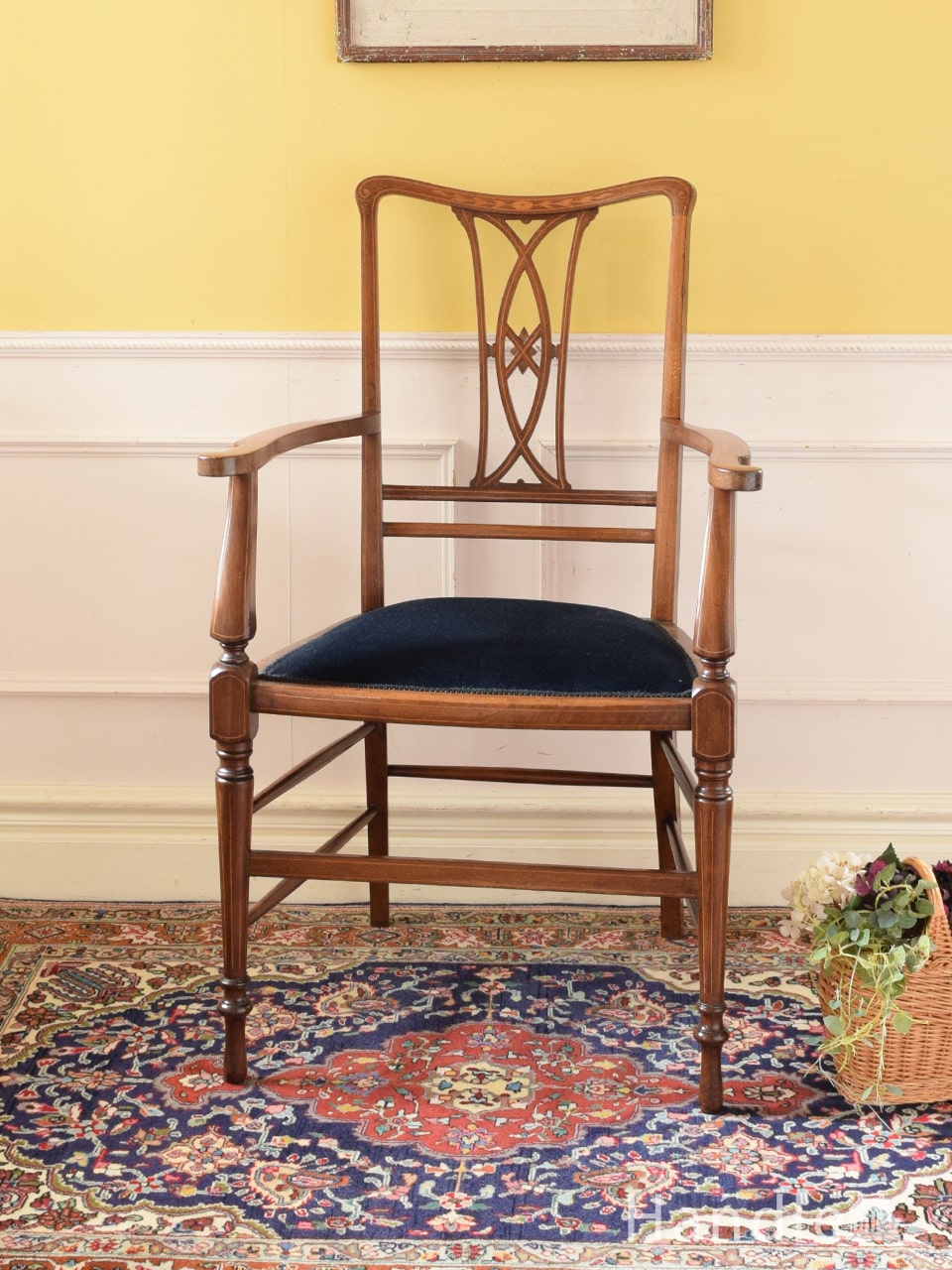 布張りのアンティークチェア、マホガニー材のダイニングチェア(j-542-c