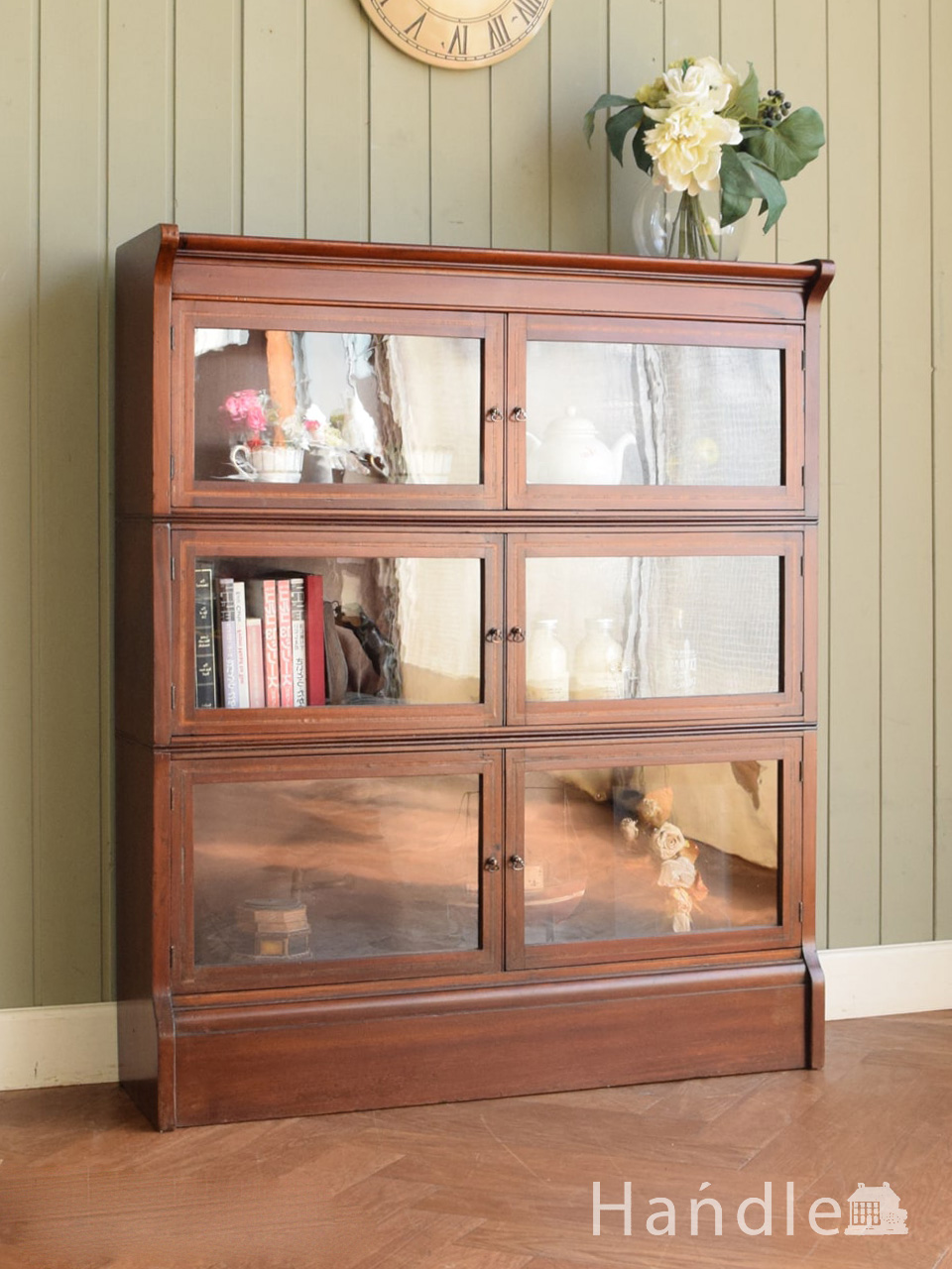 イギリスのアンティーク家具、ガラス扉が付いた本棚、おしゃれな