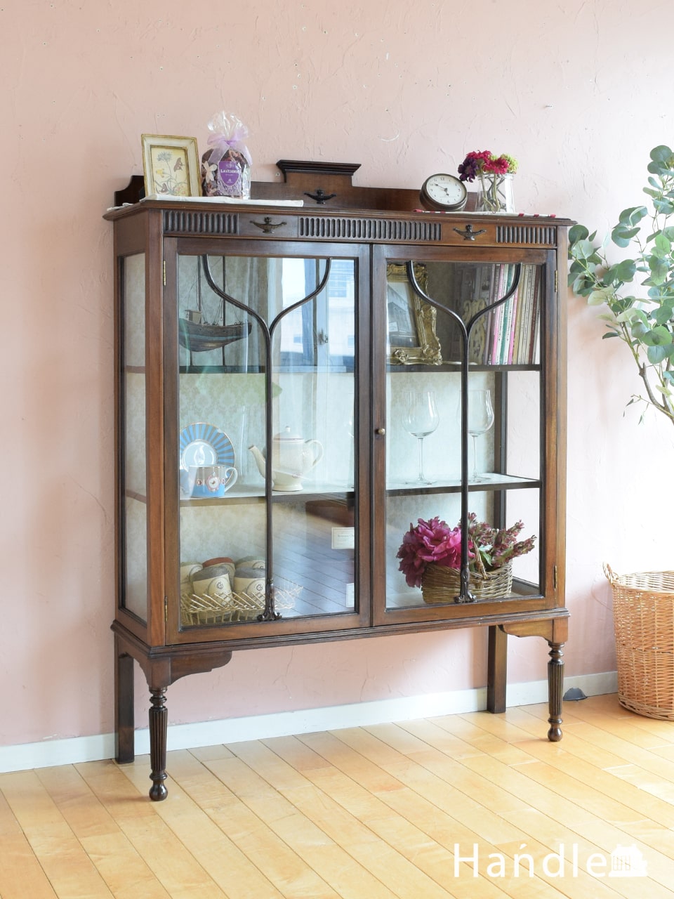 英国アンティーク ガラスのショーケース 引き取り限定 英国