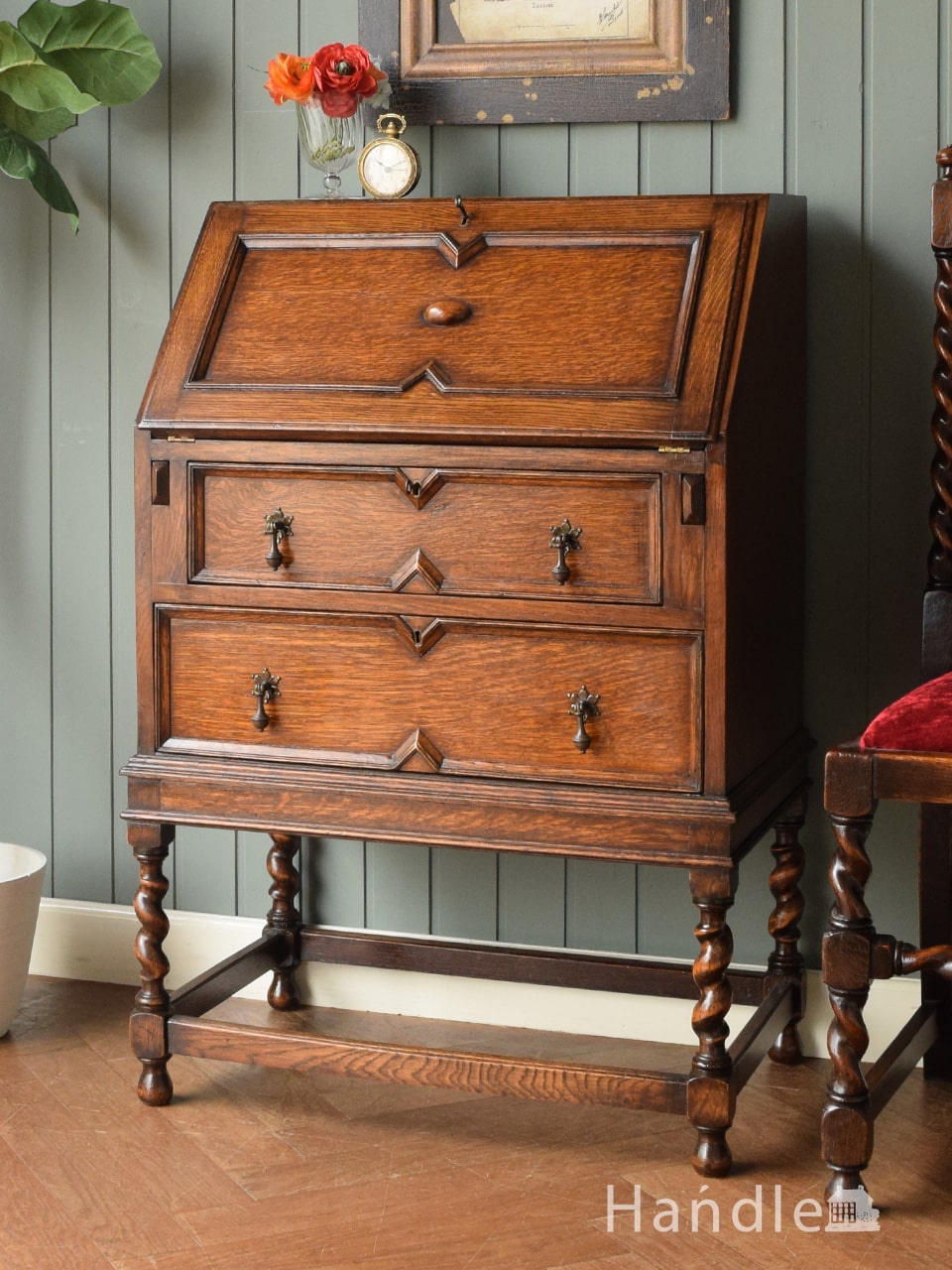 イギリスのアンティーク家具、使いやすい書斎机、ライティング