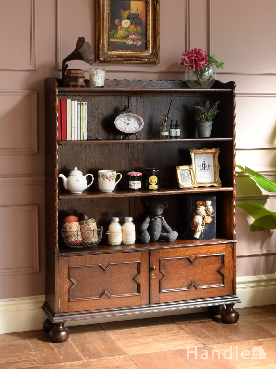 英国から届いたおしゃれな本棚、オーク材のオープンタイプのブック