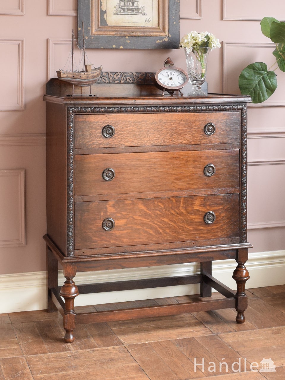 英国アンティークチーク6杯ドロワー/木製チェスト/タンス/飾り棚(92
