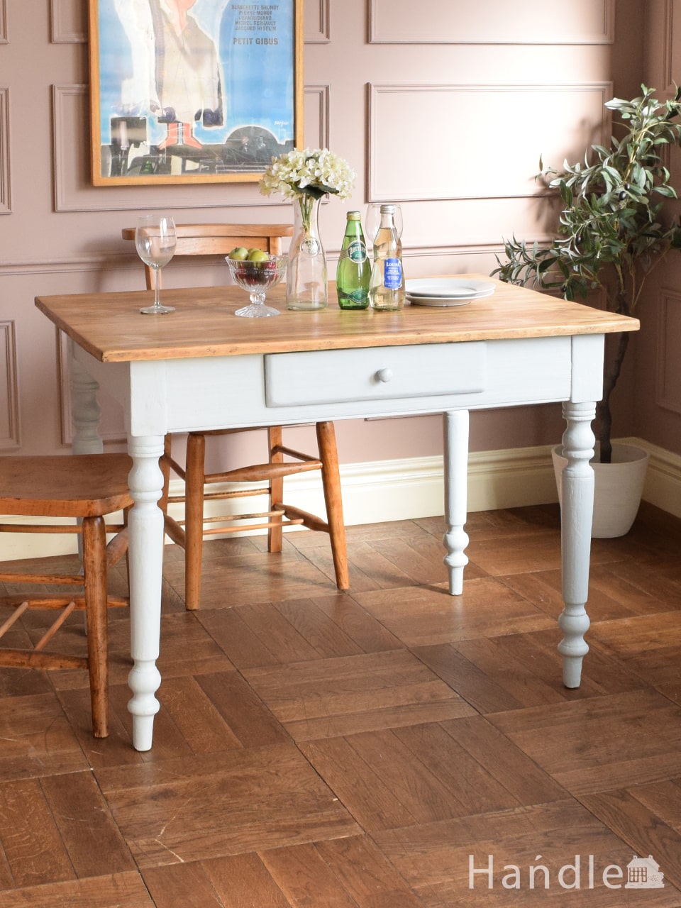 英国アンティーク伸張式ラウンドダイニングテーブル/エクステンション