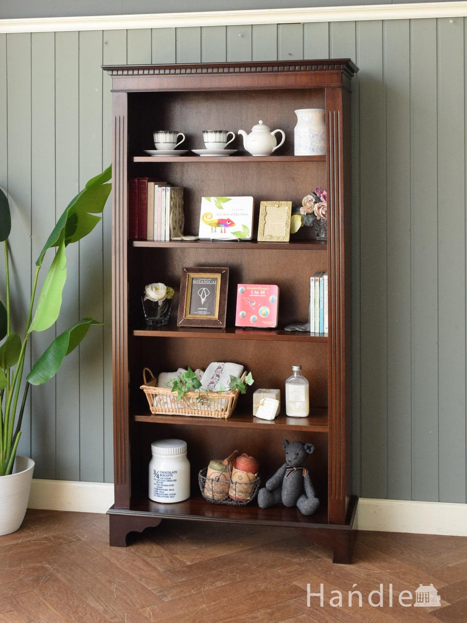 英国アンティークのブックシェルフ、マホガニー材のおしゃれな本棚(m