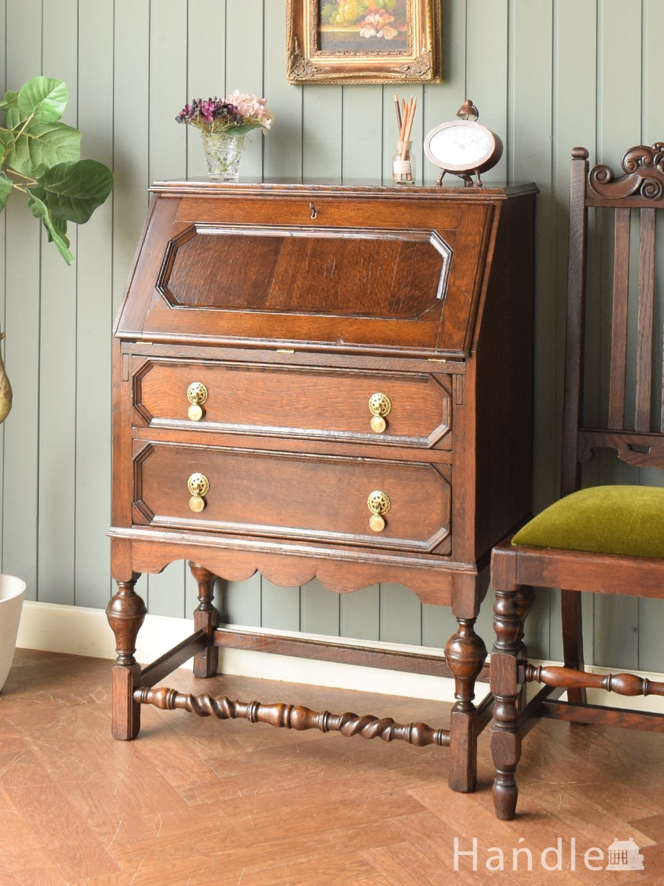 ミラーが付いたライティングビューロー、豪華なアンティーク英国家具(q