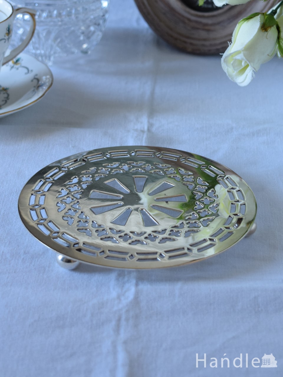 英国アンティークのシルバー雑貨、シルバープレートのポットスタンド