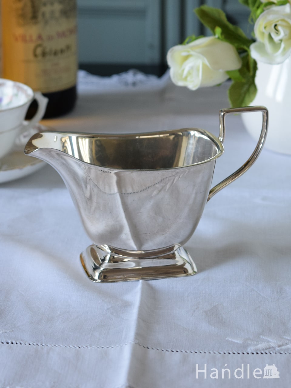 英国のアンティークミルクピッチャー、シルバープレートの優雅なミルク