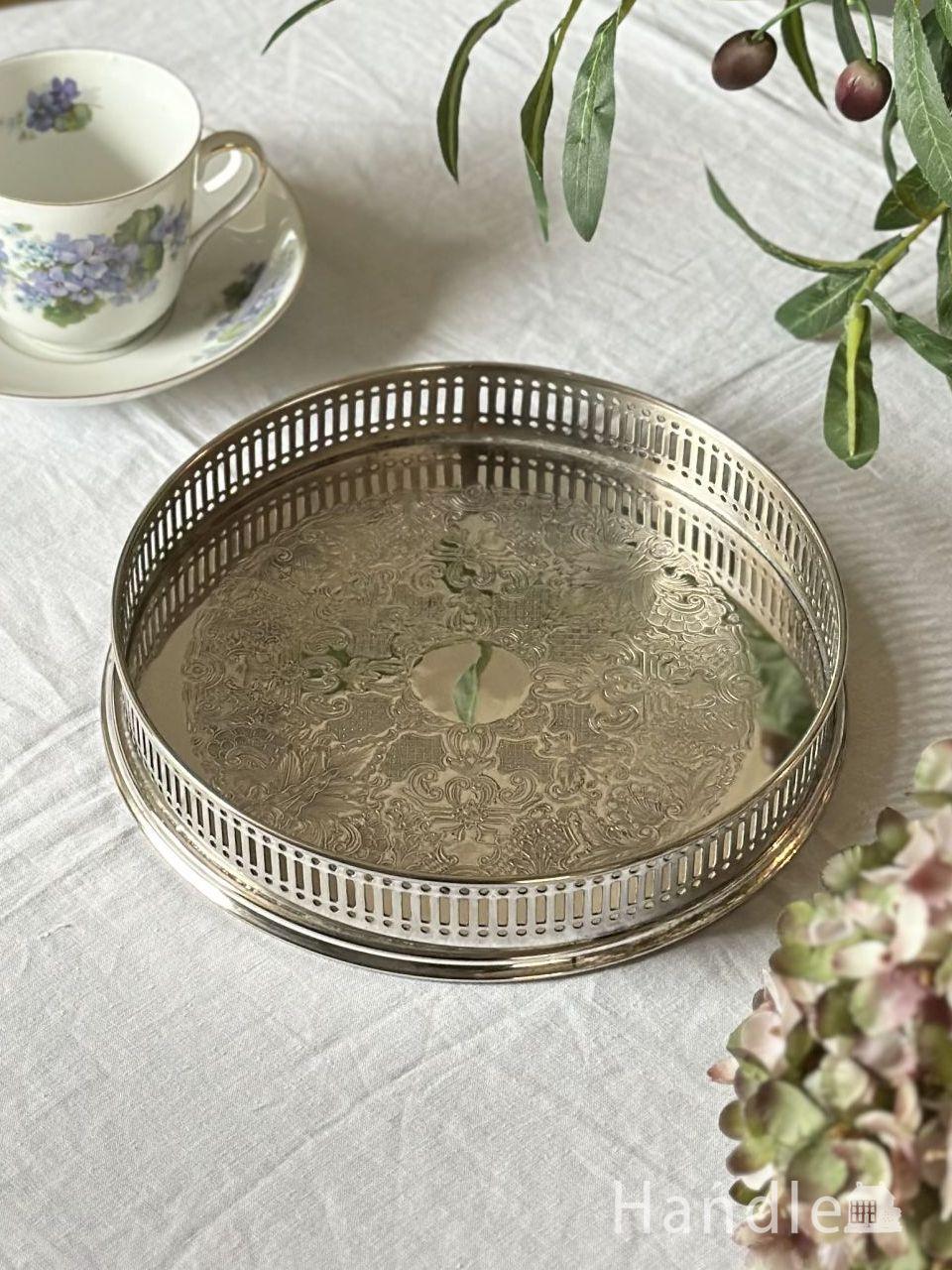英国アンティークシルバープレートのギャラリートレイ、英国の持ち