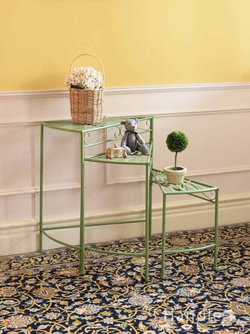 フランスアンティーク調のフラワースタンド、グリーン色のおしゃれな