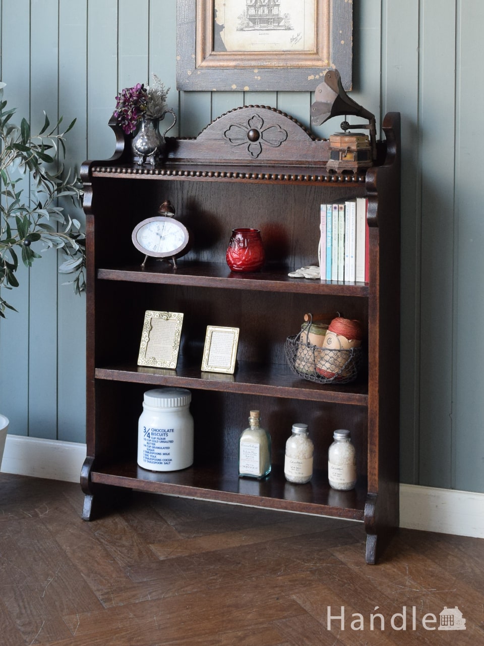 英国アンティーク木製ブックシェルフ/本棚/オープンラック/飾り棚(89