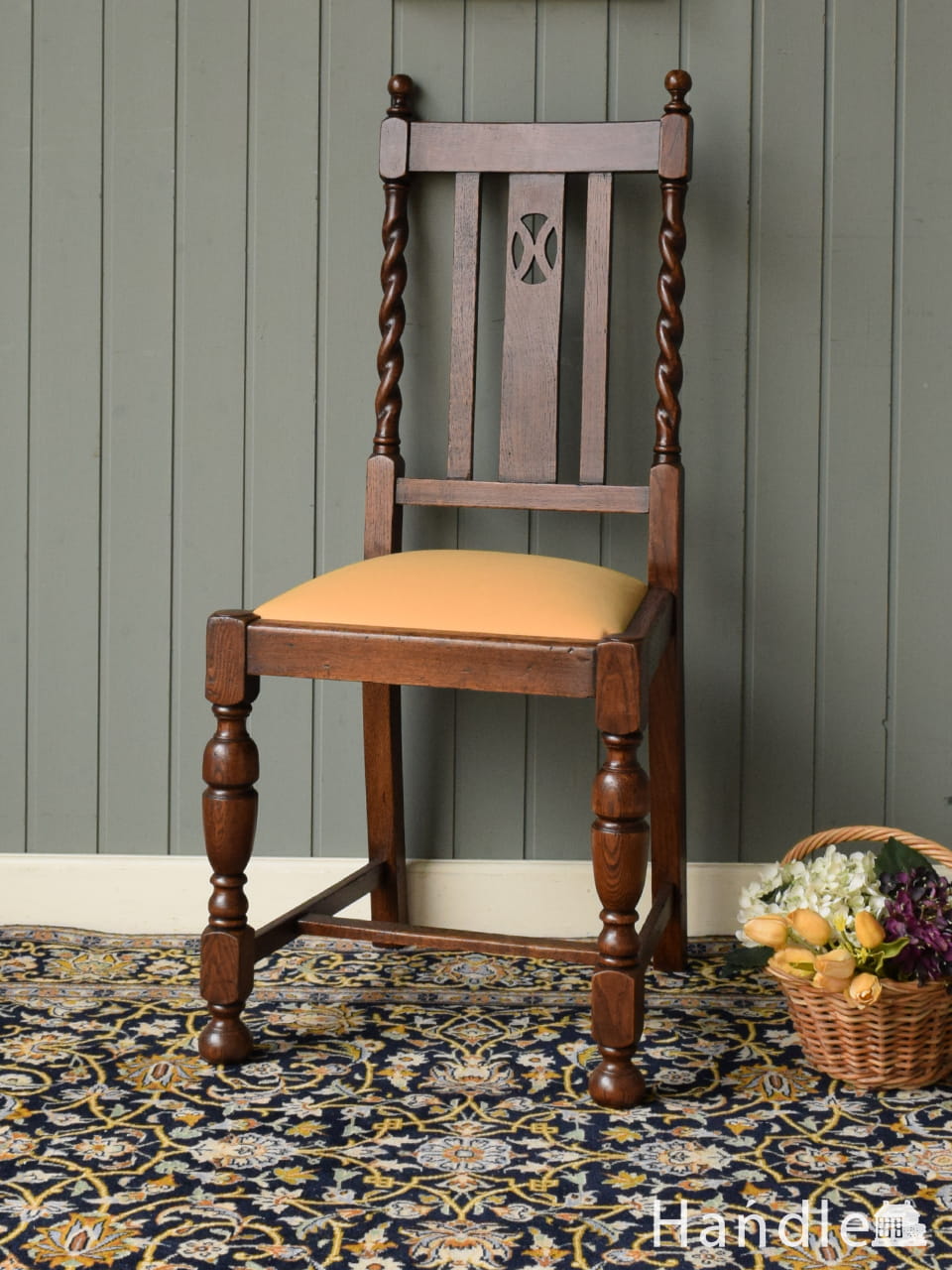 英国アンティークのおしゃれな椅子、アーム付きのベントウッドチェア(m