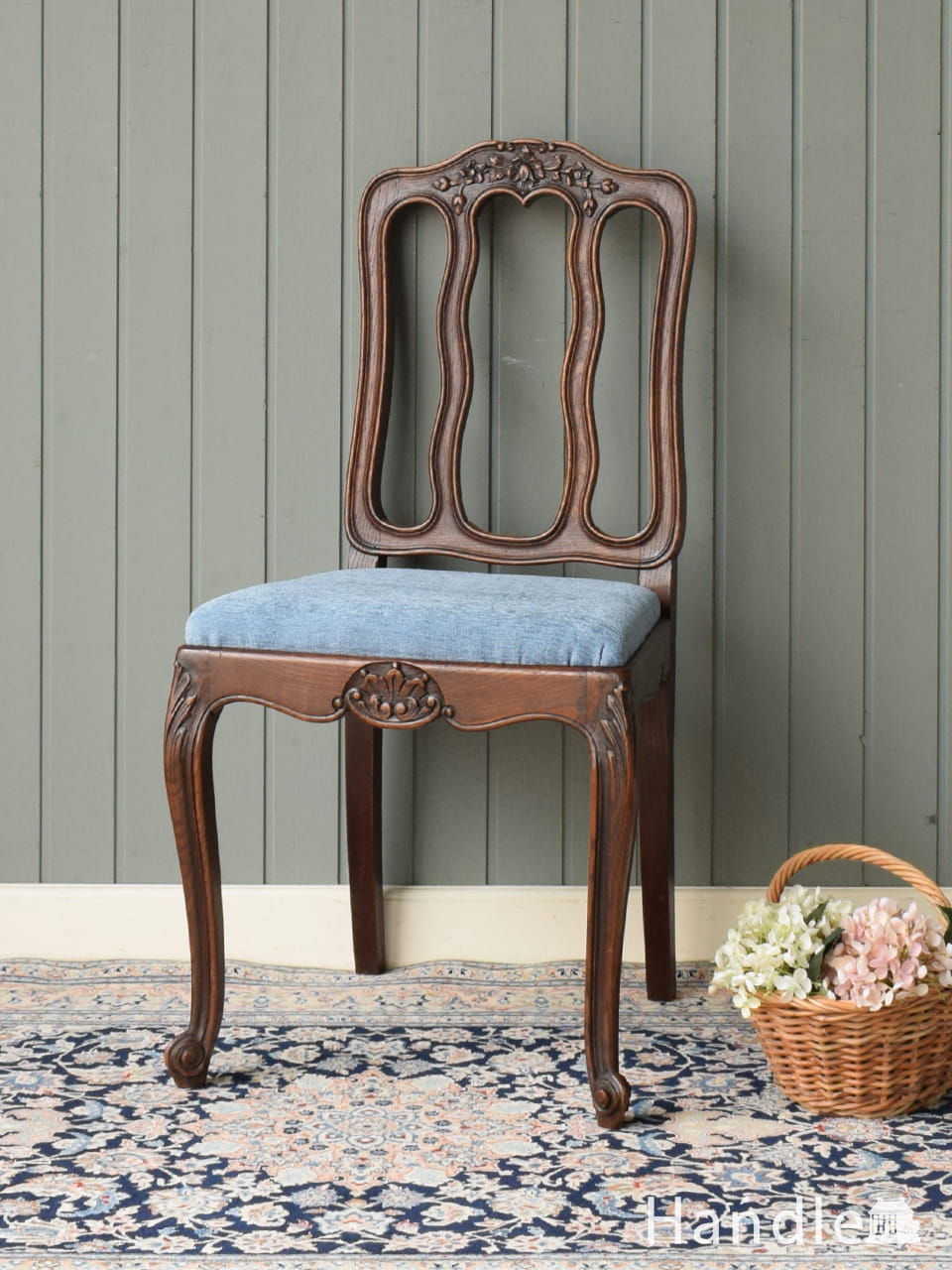 英国アンティークの椅子、ツイスト足がおしゃれなオーク材のダイニング