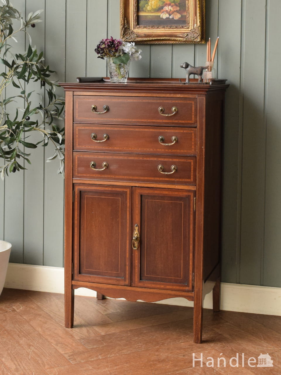 アンティーク ロイドルーム ベッドサイド テーブル（グリーン）(z-205