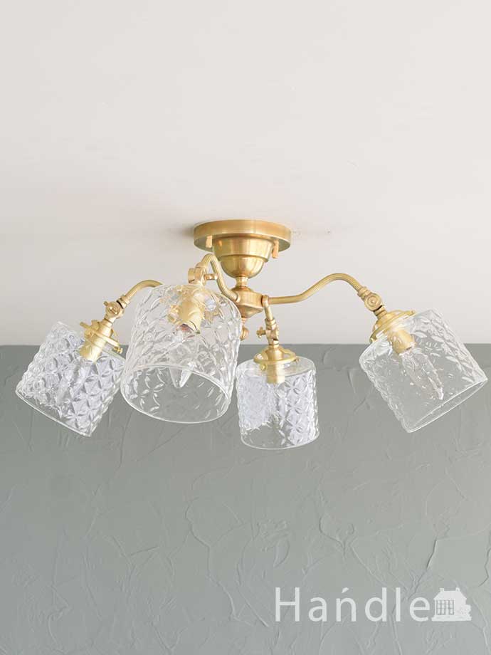 クリアガラス 【新品 未使用】シャンデリア4灯 ゴールド シャンデリア 4灯