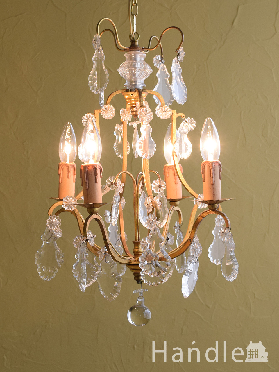 フランスのおしゃれな照明、木製のシャンデリア（5灯）（E17