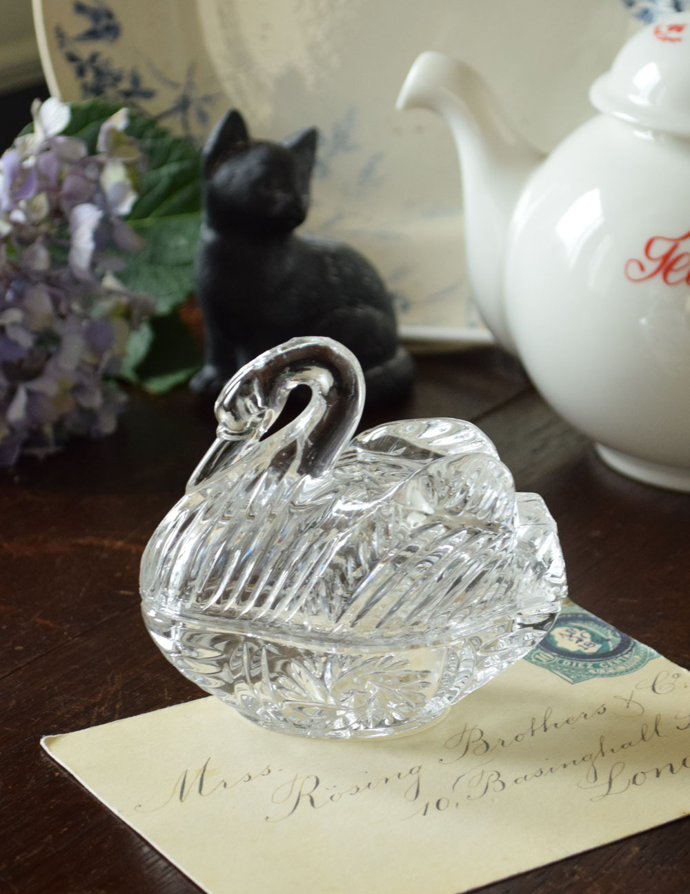 エレガントなスタイルのスワンの小物入れ、アンティーク雑貨(pg-3443