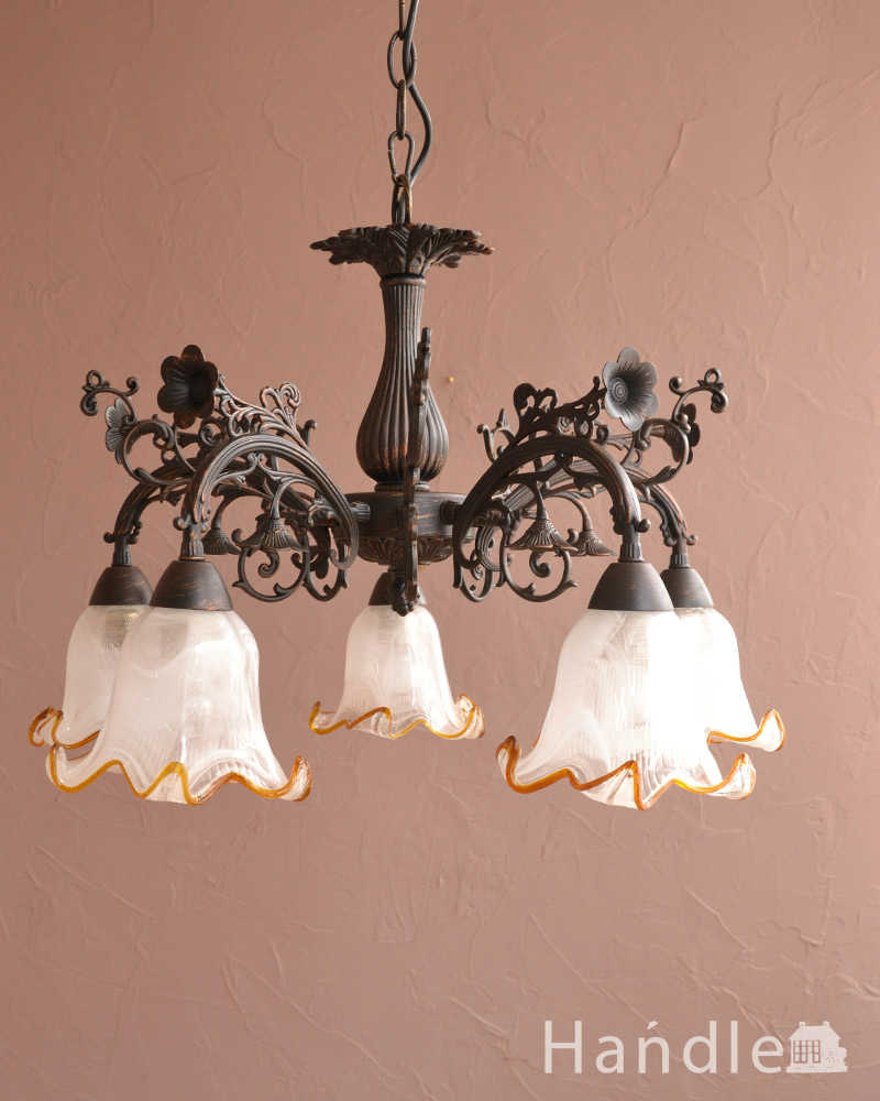 アンティーク風のシェード付きシャンデリア(5灯)（E17電球付）(cr-505