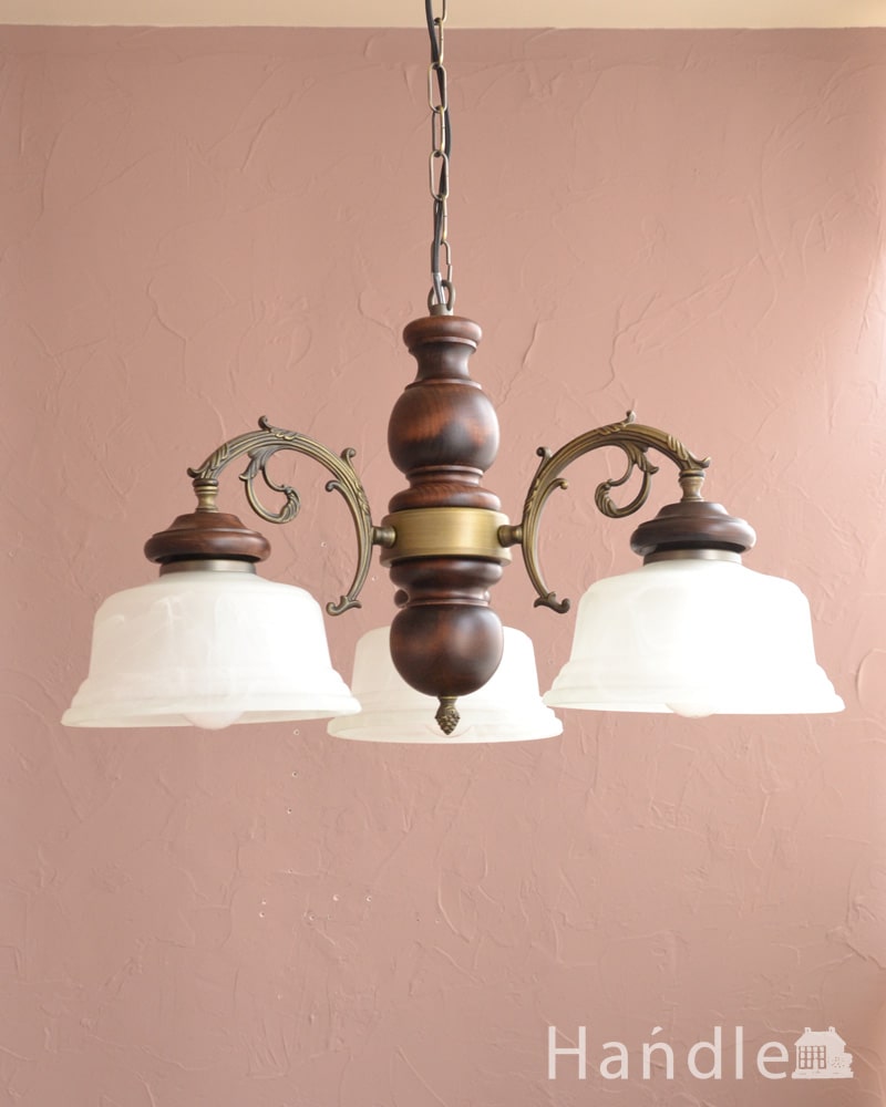 アンティーク調の木製シャンデリア（3灯・電球セット） (cr-540)｜照明