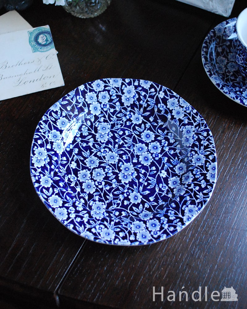 英国バーレイ社の食器、ブルーキャリコのプレートS 19cm(n1-247