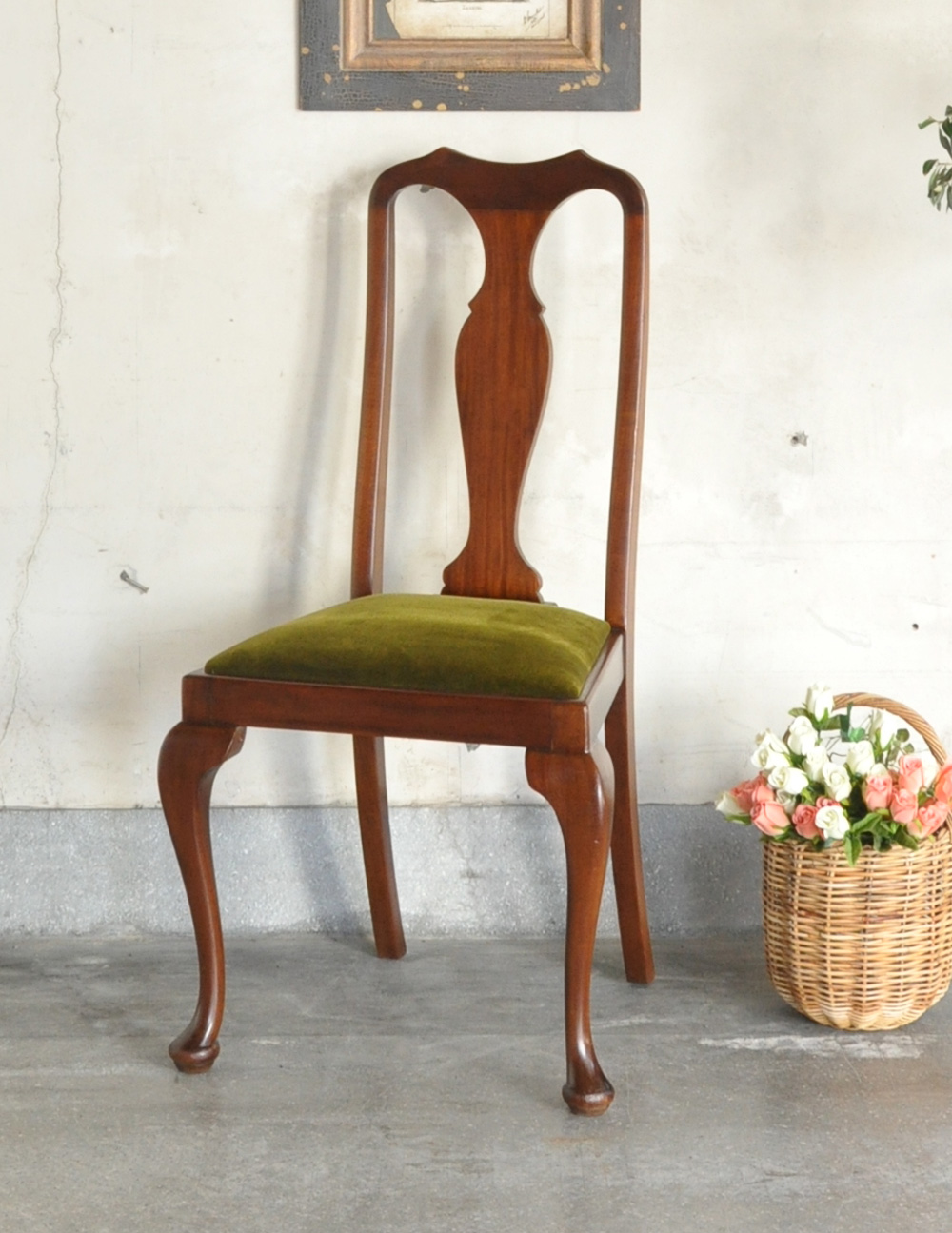 イギリスのアンティークダイニングチェア、クィーンアンチェア(q-158-c