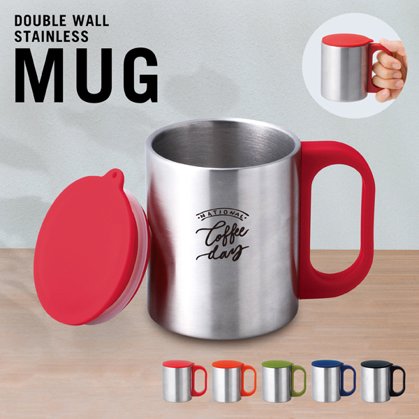 セルトナ・二重構造ステンレスマグカップ（蓋付き）【カラー選択可